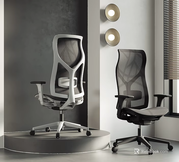 Modern Mesh Office Chairs In Black And White For Interior Workspace 3d model