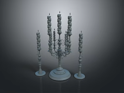 Elegant Decorative Candelabra With Twisted Candles And Sturdy Base Design 3d model