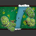 Cartoon Scene of Open Book Featuring 3D Pop-up Green Trees Blue Waterfall and Deer
