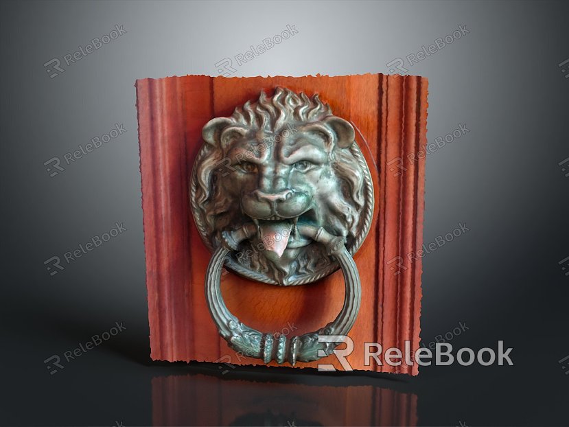 Antique gantry handle shop head ring ancient door ring god beast black and white vector carving door ring model