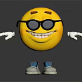 Yellow Smiley Face Decorative Figurine Set Wearing Black Sunglasses White Hands And Gray Shoes