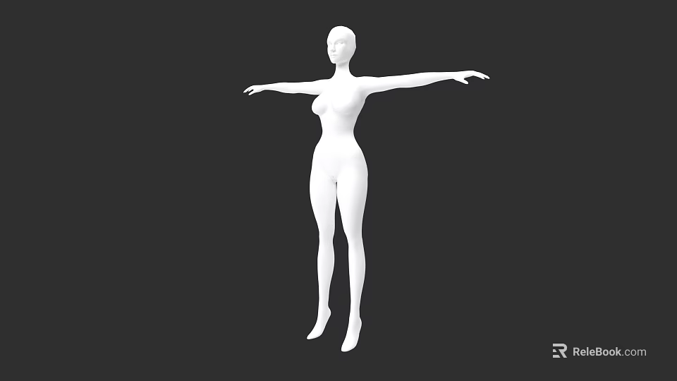 White Full Body Woman Mannequin with Arms Outstretched on Black Background 3d model 