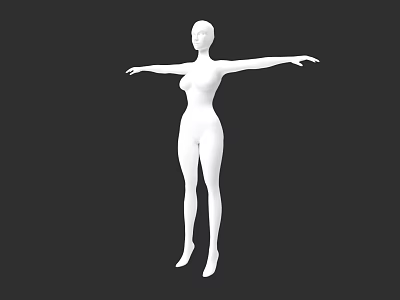 White Full Body Woman Mannequin with Arms Outstretched on Black Background 3d model