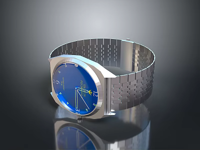 Stylish Blue Dial Watch With Silver Metal Strap And Modern Design 3d model