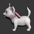Cute White Cartoon Cat With Pink Bow And Collar Against Gray Background With Reflection