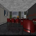 Private Dining Box Interior With Red Chairs Gray Walls Ceiling Lights And Window View