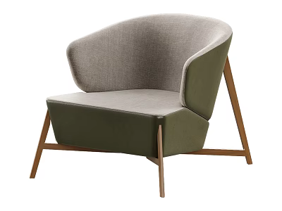 Modern Accent Chair With Light Gray Dark Green Upholstery And Wooden Legs 3d model
