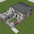 Modern Rural Self Built House With Green Yard Trees Outdoor Patio And Furniture