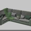 Modern Green Sectional Sofa With Decorative Pillows And Throw Blanket 3d model