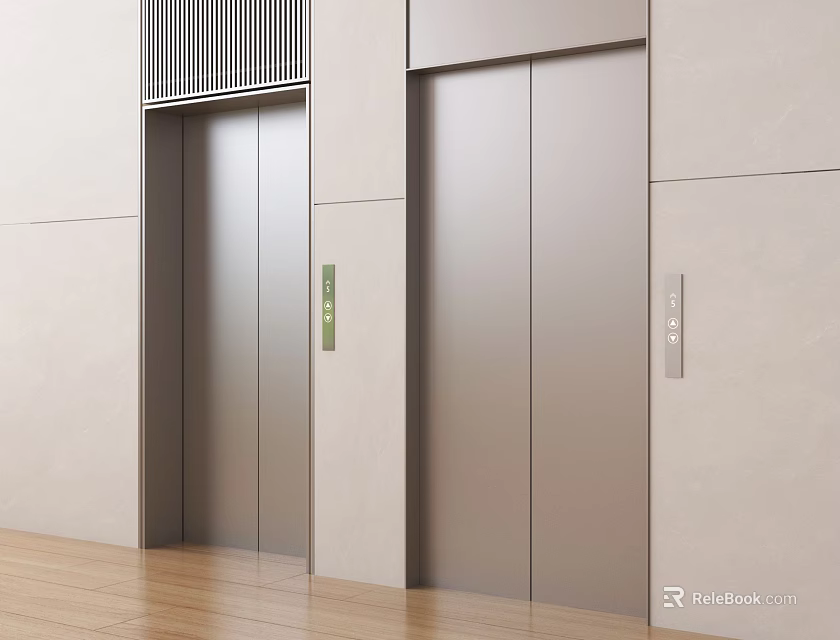 Modern Elevator Design With Metal Doors Control Panel And Light Colored Walls 3d model 
