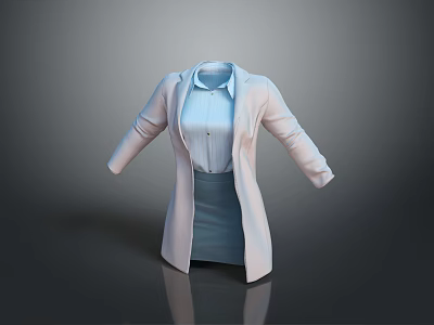 Elegant Long White Coat with Light Blue Shirt and Skirt Professional Ensemble 3d model