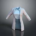 Elegant Long White Coat with Light Blue Shirt and Skirt Professional Ensemble