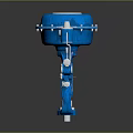 Blue Industrial Control Valve With Gauges Pipes And Red Label Design