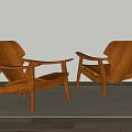 Two Wooden Leisure Chairs With Armrests And Minimalist Design In Modern Interior