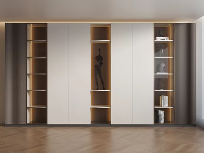 Modern Bookcase With White Cabinets Open Shelves Built in Lighting And Decorative Items 3d model