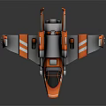 Futuristic Fighter Jet with Orange Gray Body Blue Lights Wings and Thrusters Design