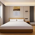 Bright Cozy Modern Hotel Guest Room With King Size Bed And City View Window