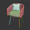 Pink Single Sofa With Diamond Stitching Light Gray Cushion Wooden Legs And White Pillow