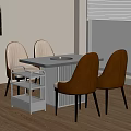 Modern Dining Table with Gray Tabletop Brown Beige Chairs Side Cart and Wooden Floor