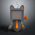 Cartoon Robot Cat With Gray Body Orange Antenna Smiling Face And Orange Tie