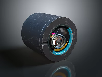 Computer Cylindrical Drive Component Featuring Black Plastic Metal Casing Blue Ring And Internal Parts 3d model