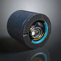 Computer Cylindrical Drive Component Featuring Black Plastic Metal Casing Blue Ring And Internal Parts 3d model