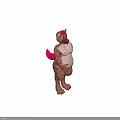 Cartoon Spotted Character With Pink Ears Tail White Chest Fur Standing On Blue Background