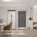 Modern Living Dining Room Interior With White Refrigerator Gray Door Dining Table Sofa Wall Art