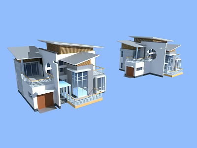 Modern Detached House Exterior Design With Multiple Angles Large Windows And Balcony 3d model