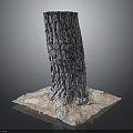 Tree Stump With Rough Bark Texture On Square Base And Surrounding Soil Debris 3d model