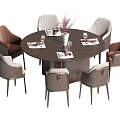 Modern Round Dining Table Set with Brown Light Gray Chairs Vase and Tableware 3d model