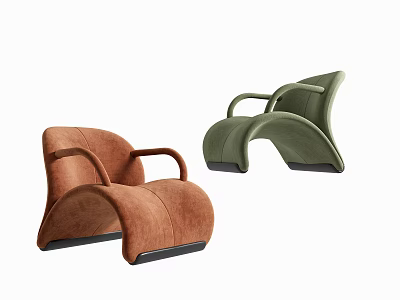 Brown and Green Single Sofa with Modern Curved Armrests Velvet Upholstery and Black Base 3d model