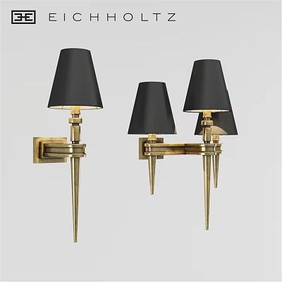 Elegant Modern Wall Lamps With Black Shades And Golden Metal Brackets 3d model