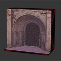 Classic Historical Arched Entrance Gate With Stone Brick Frame And Wooden Metal Door Design