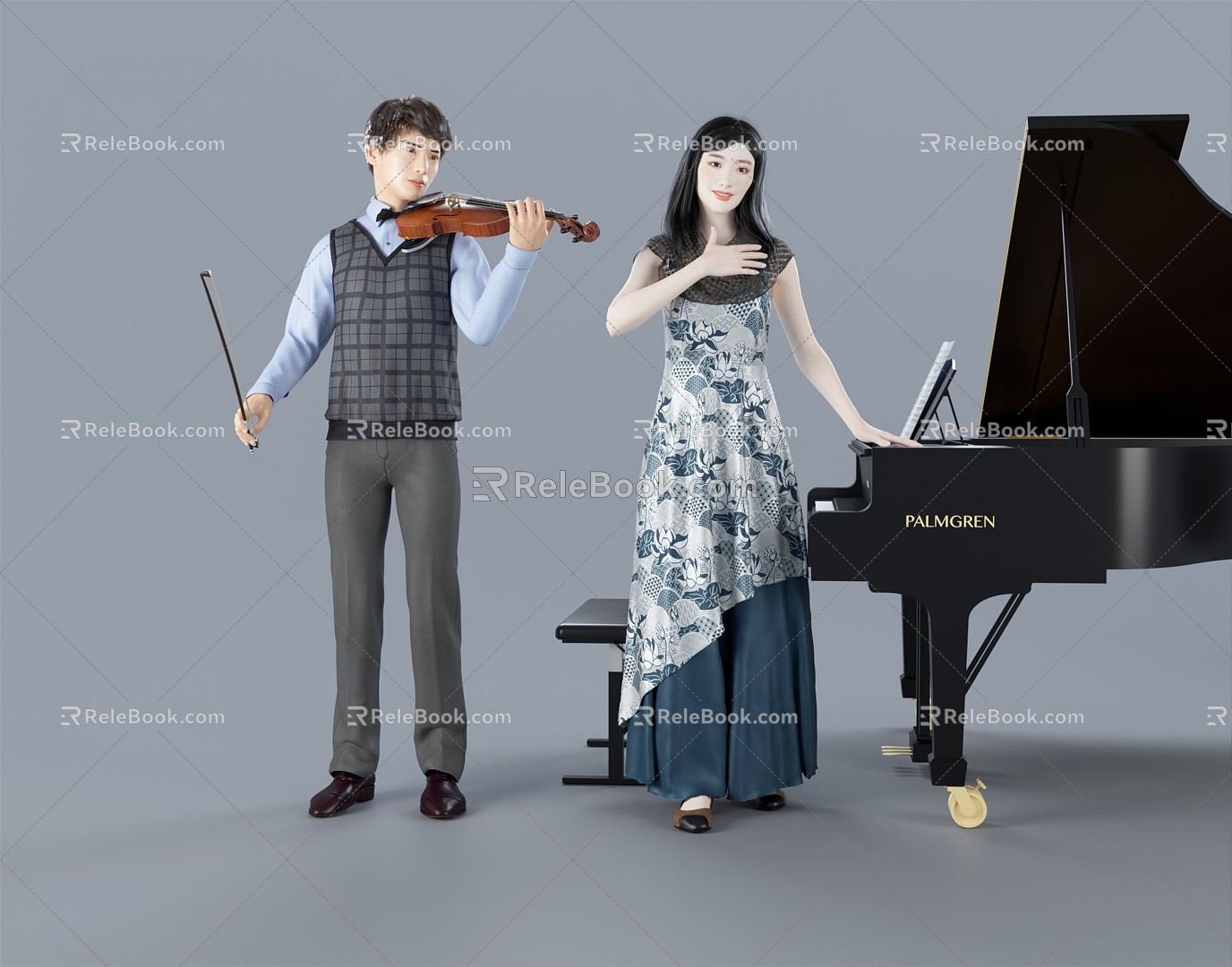 Modern Double Musical Instrument Playing Piano Musical Instrument Music Performance Piano Piano Violin Ensemble 3d model