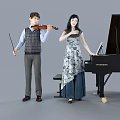 Two Musicians Playing Violin And Grand Piano In A Duet Performance