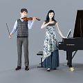 Modern Double Musical Instrument Playing Piano Musical Instrument Music Performance Piano Piano Violin Ensemble 3d model