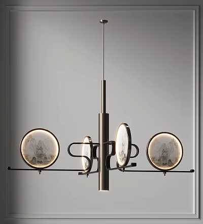Modern Chandelier with Circular Textured Shades and Sleek Metal Frame Design for Contemporary Interior Spaces 3d model