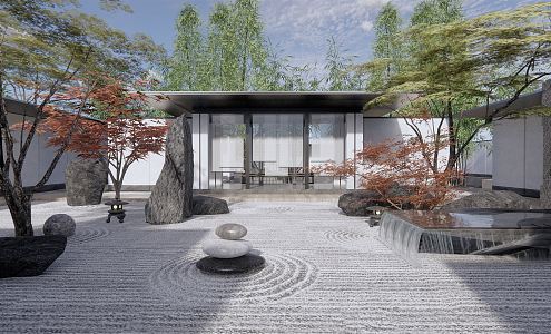 New Chinese Style Courtyard Dry Landscape Courtyard Landscape Demonstration Area Landscape Flowing Water Wall Stone Rock Mountain Pavilion Landscape Tree Water Bowl 3d model