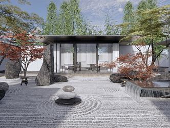 New Chinese Style Courtyard Dry Landscape Courtyard Landscape Demonstration Area Landscape Flowing Water Wall Stone Rock Mountain Pavilion Landscape Tree Water Bowl 3d model