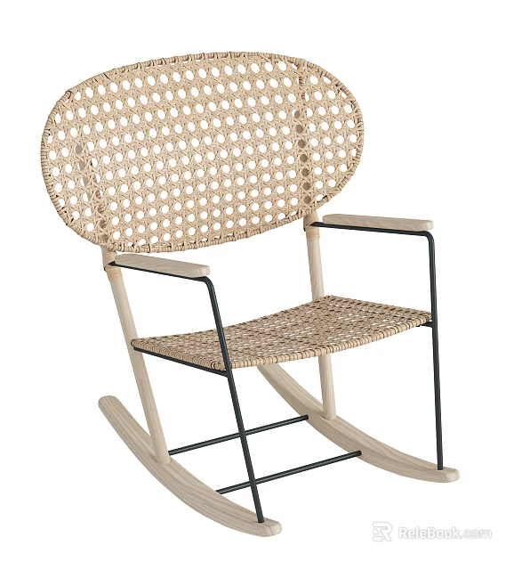 Stylish Rattan Leisure Chair With Wooden Frame And Comfortable Armrest For Indoor Relaxation 3d model 