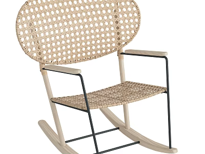 Stylish Rattan Leisure Chair With Wooden Frame And Comfortable Armrest For Indoor Relaxation 3d model