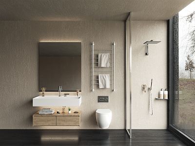 Modern Toilet Mirror Spray Towel Rack Washstand 3d model