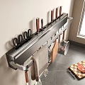 Modern Kitchen Wall Mount Storage Rack With Knives Scissors Cutting Board And Utensils 3d model