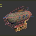 Vintage Airship With Wooden Structure Metal Frame Round Windows And Attached Carriage