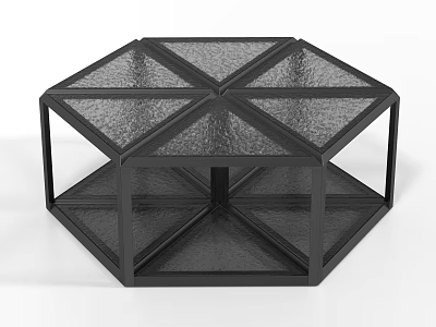 Hexagonal Coffee Table With Black Metal Frame And Transparent Textured Top 3d model