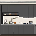 Modern Kitchen Interior Design With Gray Cabinets Refrigerator Countertop And Appliances