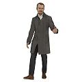 Smiling Man In Gray Long Coat White Shirt Thumbs Up On Beige Background