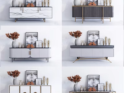 Modern Luxury TV Stand With Marble Top Dried Flower Vase Picture Frames And Decorative Items 3d model
