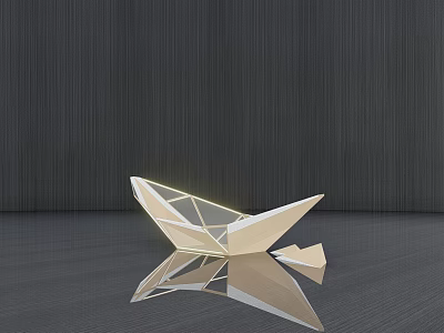 Modern White Geometric Paper Boat Sculpture With Reflection On Dark Floor 3d model